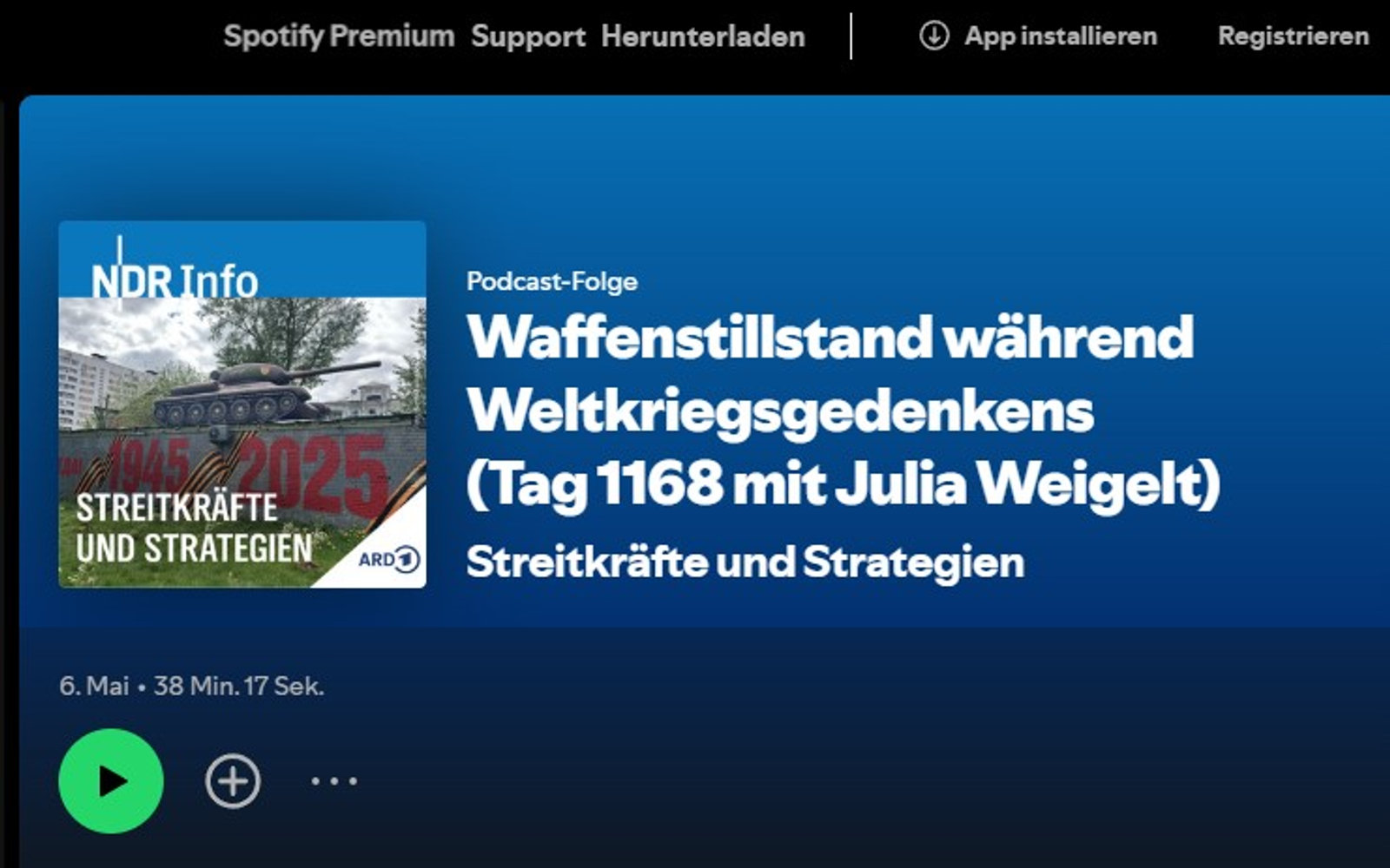 Waffenstillstand während Weltkriegsgedenkens (Tag 1168 mit Julia Weigelt)
